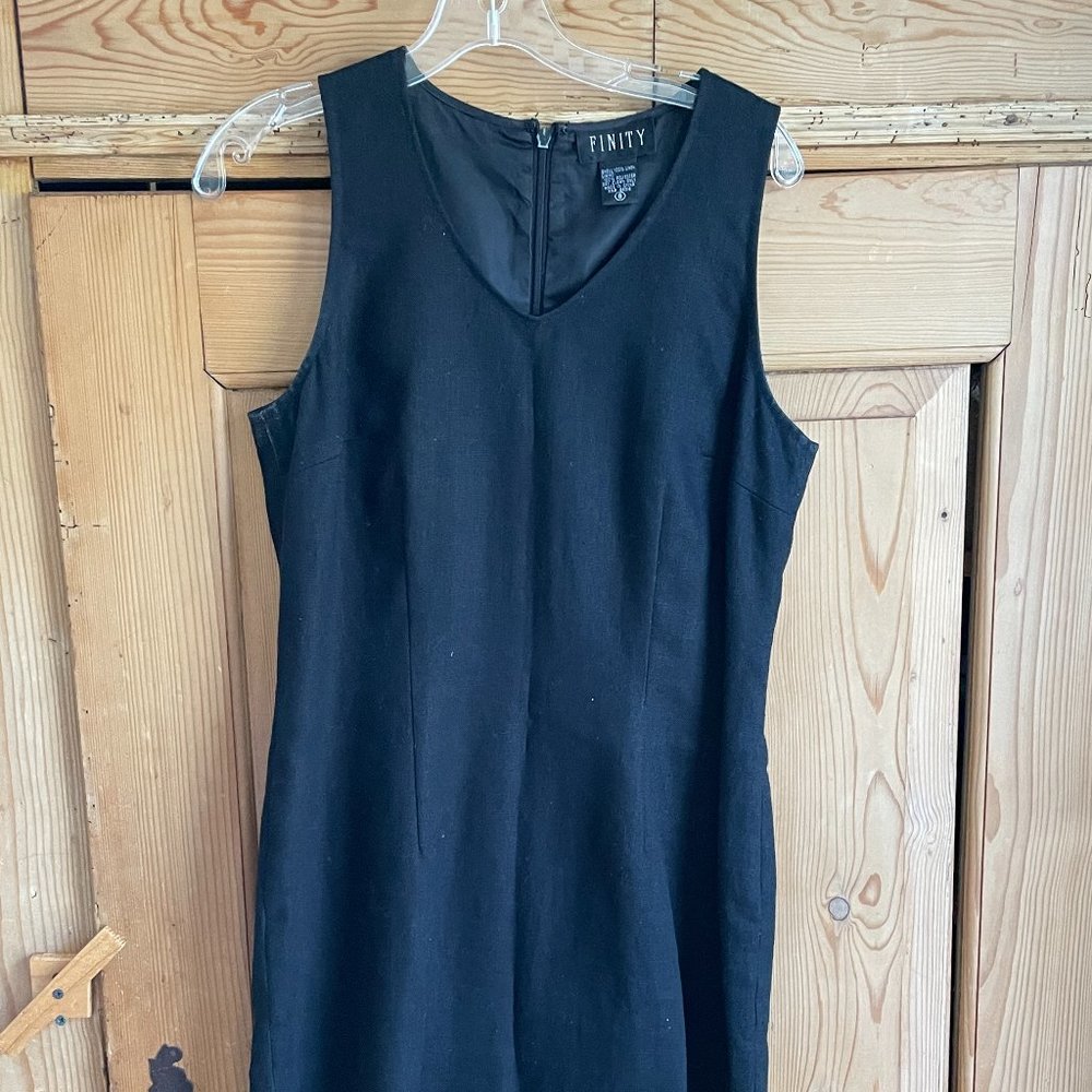 Vintage Y2K black linen 90s shift dress